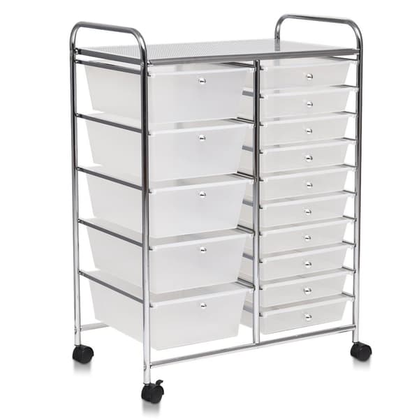 Vogn med 15 stablebare skuffer Rullebeholder sidevogn med 15 skuffer Farget/Sort 63 x 37 x 87 cm-Transparent