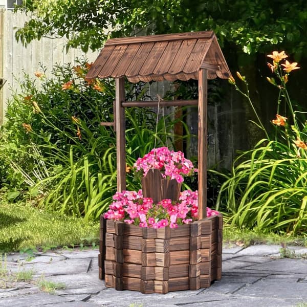 Ønsker godt for utendørs, trefontene, bøtte, blomsterpotte, blomsterpotte med tak