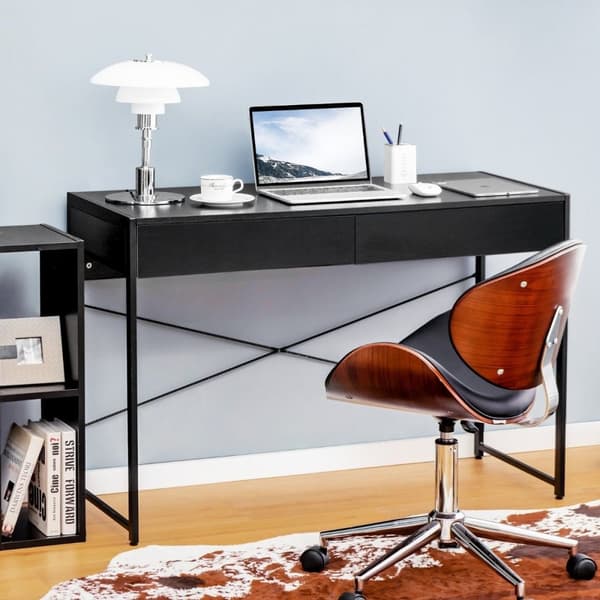 Skrivebord datamaskin bord kontorbord PC bord arbeidsbord med 2 skuffer sort