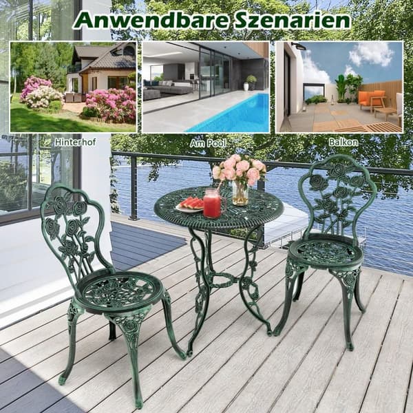 3 stk Antikt bistrosett rosedesign sittegruppe balkongsett hagesett med 2 stoler
