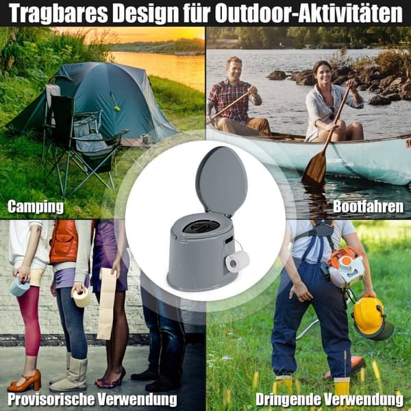 Campingtoalett bärbar resetoalett mobil toalett med löstagbar hink-insats grå