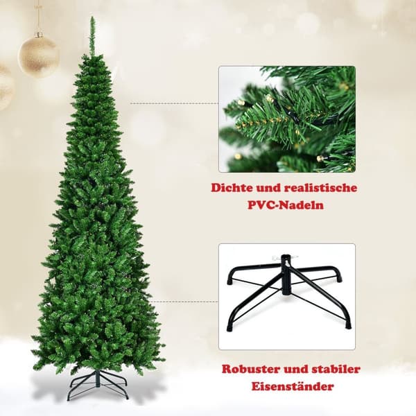 200 cm smalt juletre med varmhvite lysdioder kunstjuletregrønt