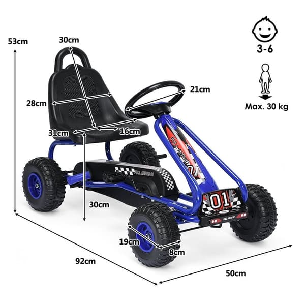 Gokart Go Cart med håndbrems pedal bil 30kg pedal kjøretøy pedal kjøretøy 3-6 år blå