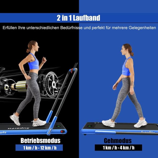Elektrisk tredemølle 1-12 km/t LED-skjerm sammenleggbar treningssykkel Treningsmaskin 120 kg Navy