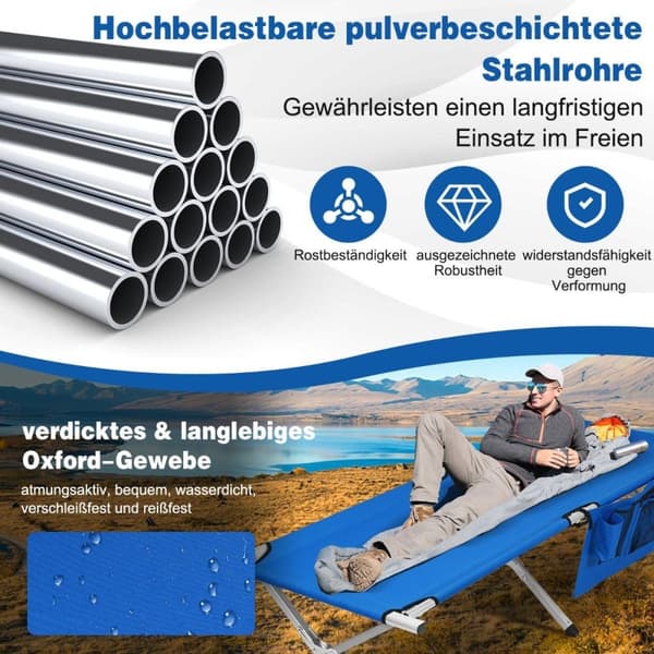 Campingseng feltseng sammenleggbar seng solseng campingseng kan lastes opp til 204 kg 190 x 73 x 42cm blå