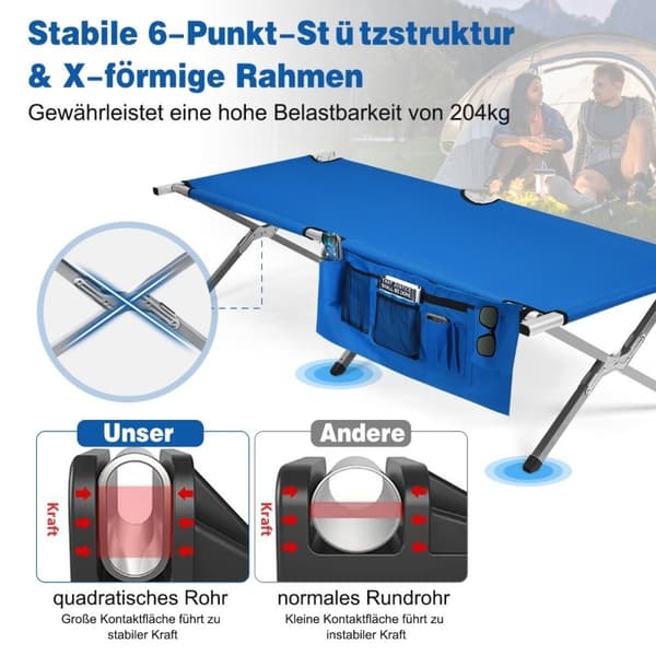 Campingseng feltseng sammenleggbar seng solseng campingseng kan lastes opp til 204 kg 190 x 73 x 42cm blå