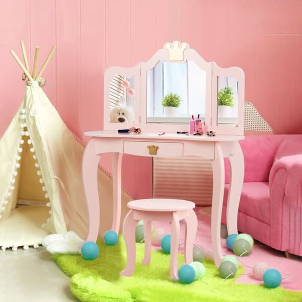 2 in 1 lasten peilipöytä jakkaralla ja irrotettavalla peilillä tyttöjen peilipöytä peilipöytä 80x42x105cm pinkki