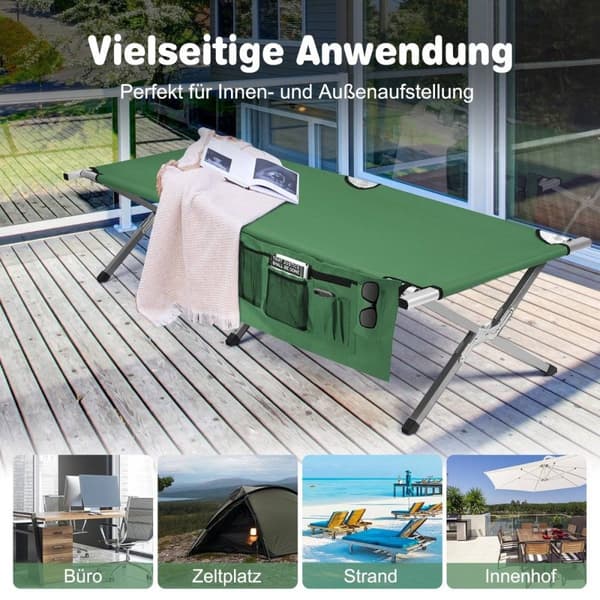 Campingseng feltseng sammenklappelig campingseng enkeltseng foldeseng med sidelomme 190 x 73 x 42cm grøn