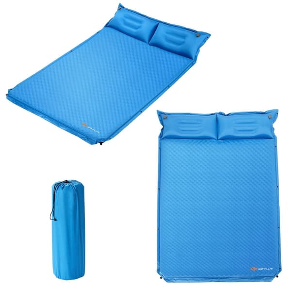 Campingmatte med Pute 2 Person Selvoppblåsende Campingmatte Camping liggeunderlag 187x131x4cm Blå