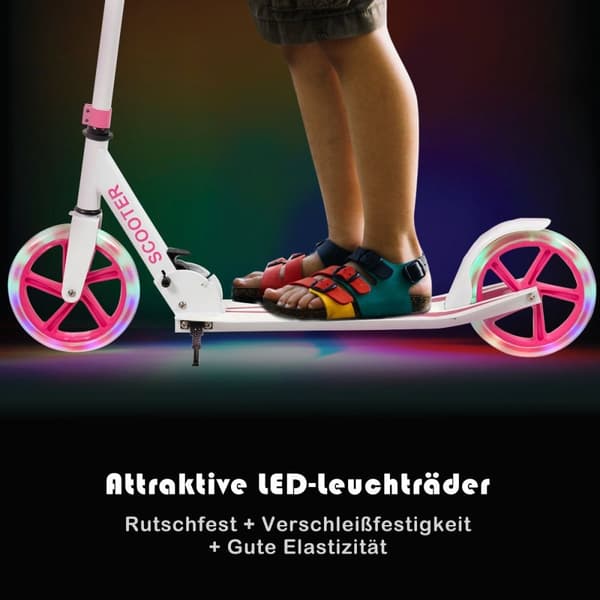 Scooter hopfällbar sparkscooter höjdjusterbar 100kg lastkapacitet sparkscooter med 2 LED-hjul rosa