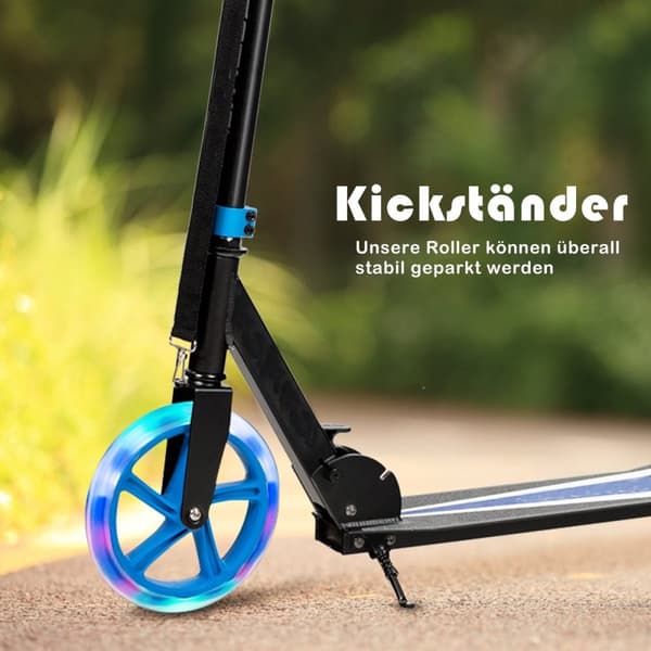 Scooter hopfällbar sparkscooter höjdjusterbar 100 kg lastkapacitet sparkscooter med 2 LED-hjul blå