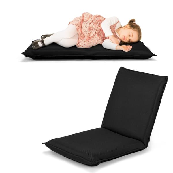 Gulvsofa Polstret Gulvstol Justerbar spillestol Lazy Sofa Vindustol Sort