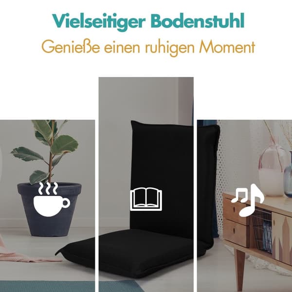 Gulvsofa Polstret Gulvstol Justerbar spillestol Lazy Sofa Vindustol Sort