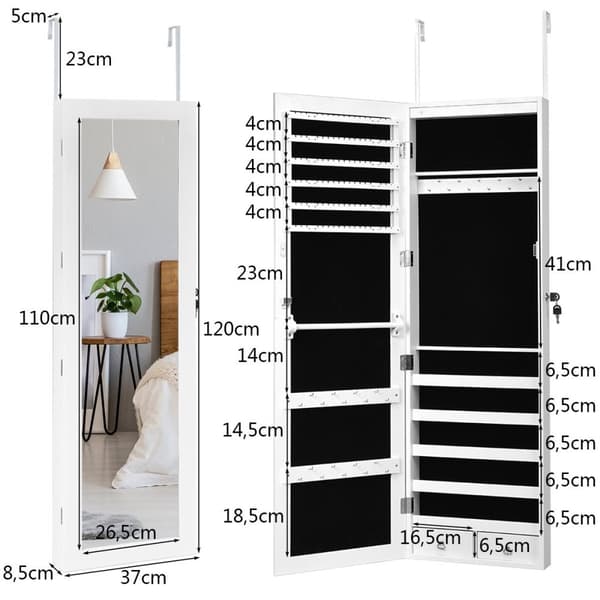 Smyckesskåp med 15 st LED smyckeshylla smyckeskåp 37 x 8,5 x 120 cm vit