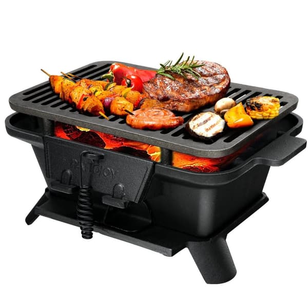 Kullgrill Bærbar Støpejern Grill Grill BBQ Mini Grill Bordgrill for piknik 40x27x18cm Svart