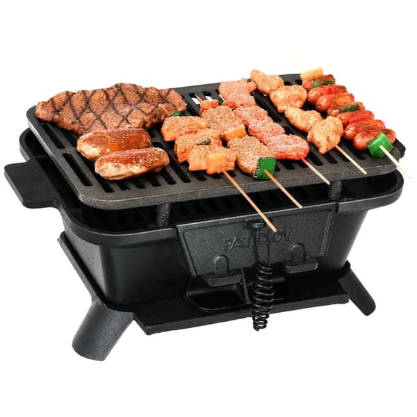 Kullgrill Bærbar Støpejern Grill Grill BBQ Mini Grill Bordgrill for piknik 40x27x18cm Svart