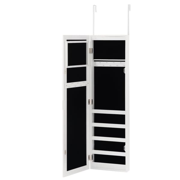 Dør- og vægmonteret smykkeskab Fuldlængde spejl med opbevaringshylder 30 x 8,5 x 129,5 cm Hvid