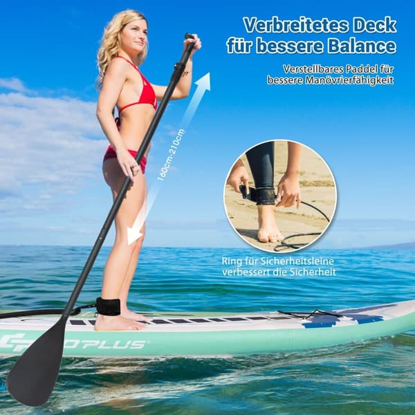 Stand Up Surfboard Oppustelig Surfboard Paddle Board 320 x 76 x 15 cm Grøn