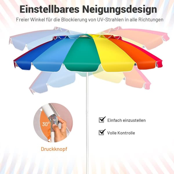 243 cm strandparasoll Utendørs parasoll Strandparasoll Aluminium vippbar terrasseparaply - fargerik