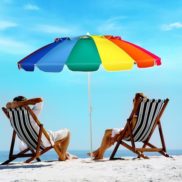 243 cm strandparasoll Utomhusparasoll Parasoll Parasoll i aluminium Lutbart uteplatsparaply - färgglatt