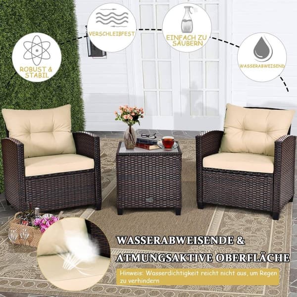 3-delt terrassesæt udendørs rattan sæt havemøbler rattan med sædehynde & sofabord gul + brun