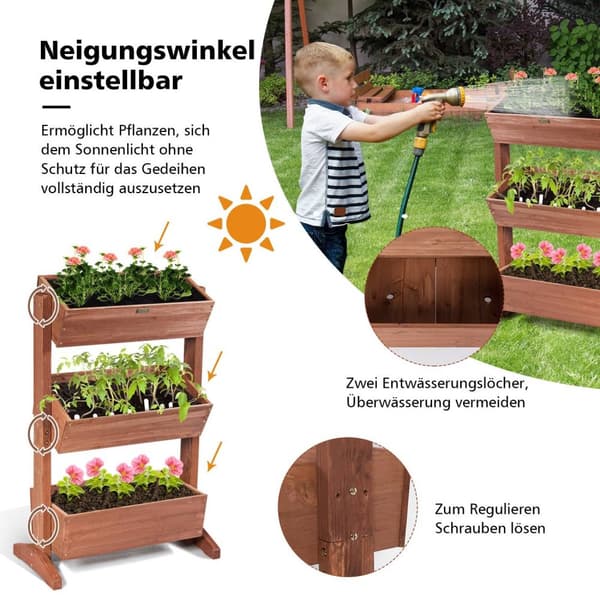 3 etagers træblomsthylde Blomsterstativ 3 etagers højbed blomstertrappe 71 x 38 x 105 cm Brun
