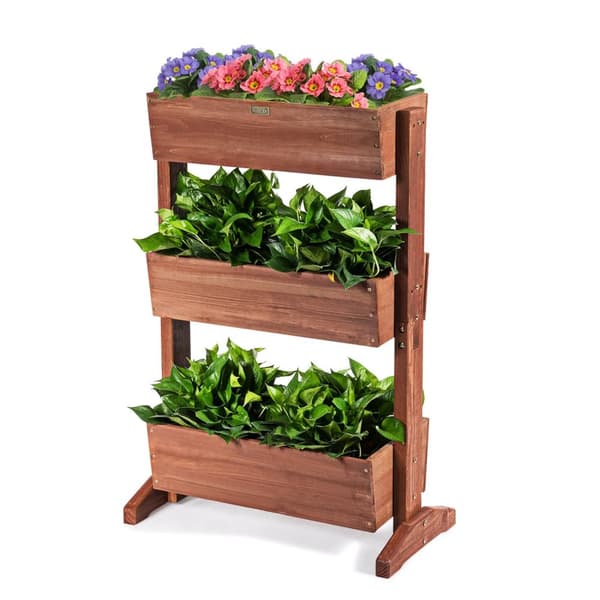 3 etagers træblomsthylde Blomsterstativ 3 etagers højbed blomstertrappe 71 x 38 x 105 cm Brun