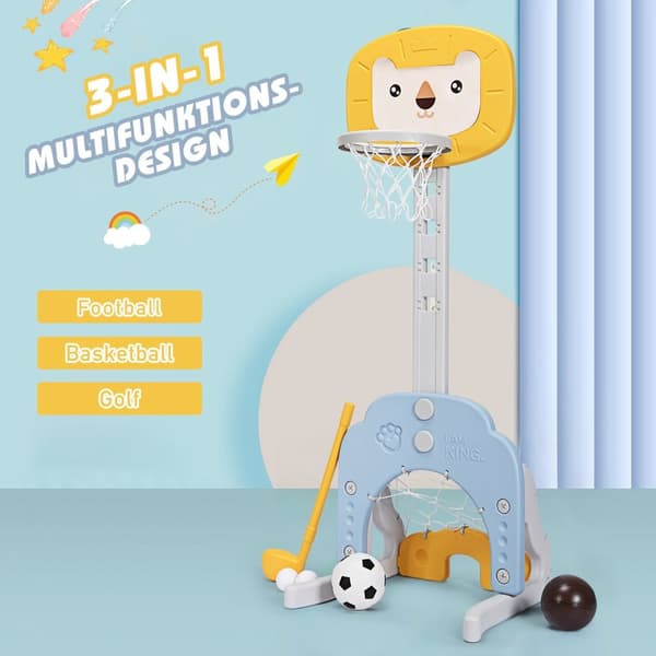 3-i-1 Basketball Hoop Set Basketball Hoop med justerbar høyde Lett og stabilt Basketballsett Gul + Blå