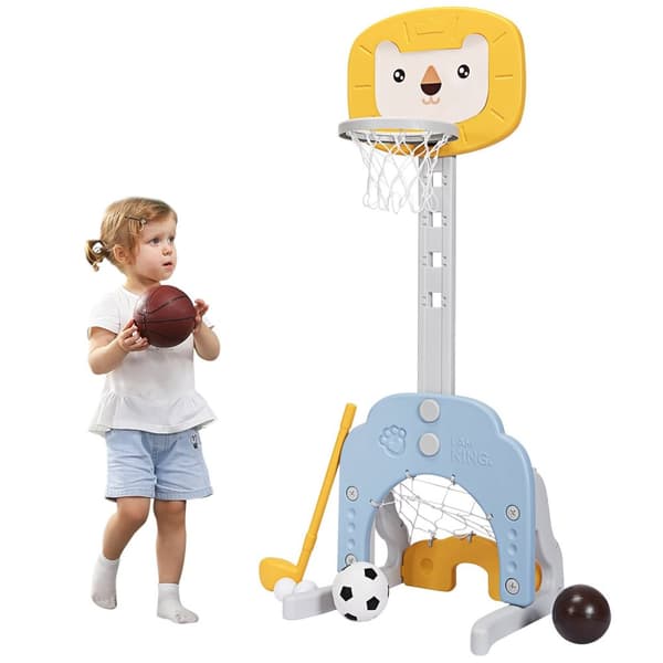 3-i-1 Basketball Hoop Set Basketball Hoop med justerbar høyde Lett og stabilt Basketballsett Gul + Blå