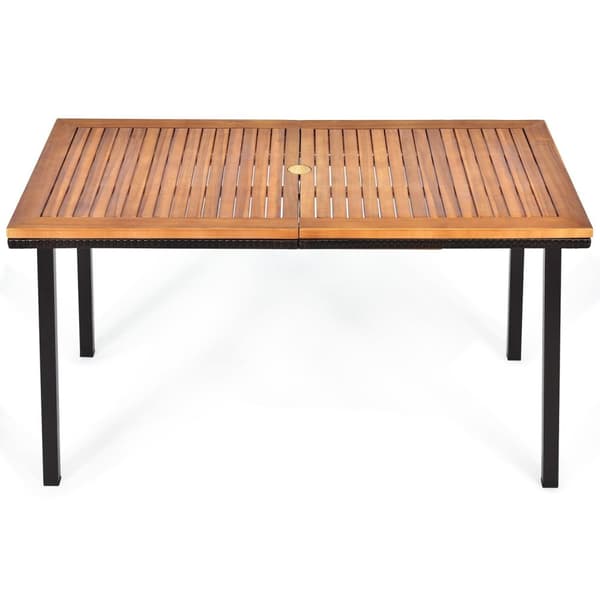 Hagebord spisebord med paraplyhull trebord terrassebord akasietre 140 x 75 x 76 cm naturlig