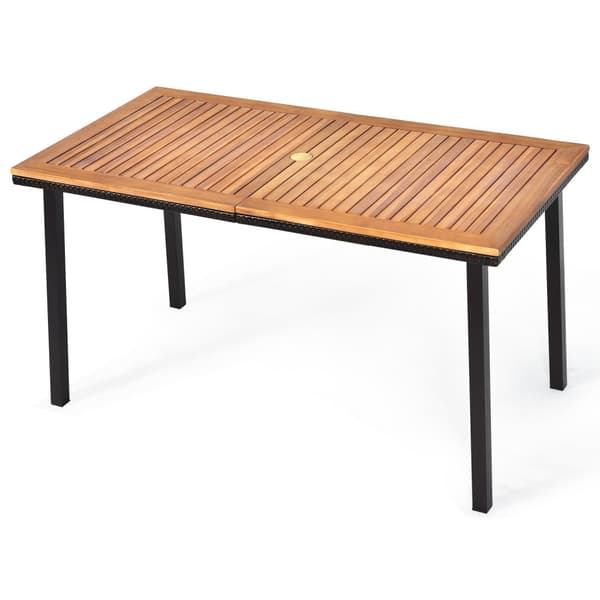 Hagebord spisebord med paraplyhull trebord terrassebord akasietre 140 x 75 x 76 cm naturlig