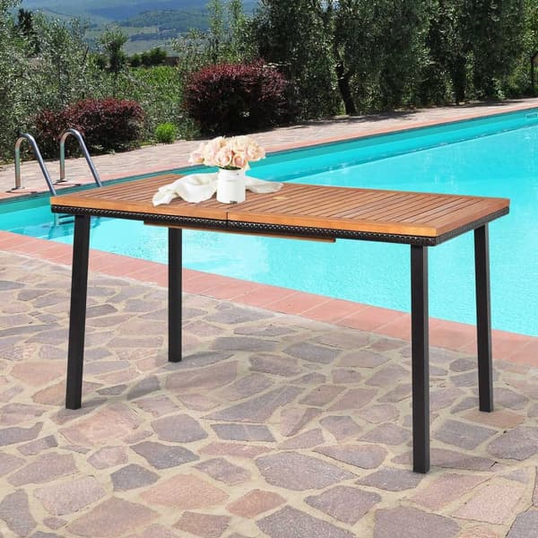 Hagebord spisebord med paraplyhull trebord terrassebord akasietre 140 x 75 x 76 cm naturlig