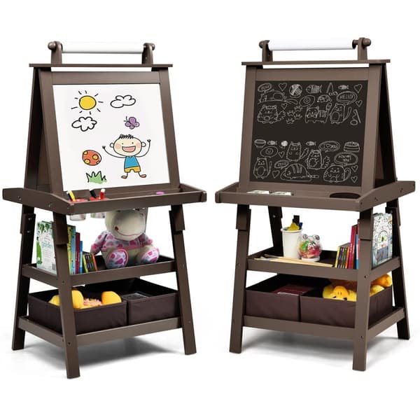 3 i 1 børne staffeli børnetavle dobbeltsidet whiteboard stativ bord inklusive magneter til småbørn kaffe