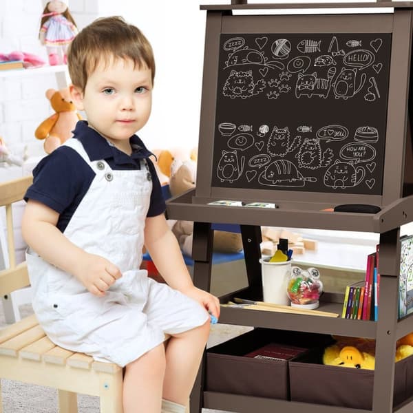 3 i 1 børne staffeli børnetavle dobbeltsidet whiteboard stativ bord inklusive magneter til småbørn kaffe
