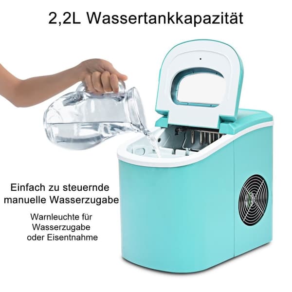 Ismaskin Bærbar ismaskin med 2,2 L vanntank 24 x 33 x 36 cm Grønn