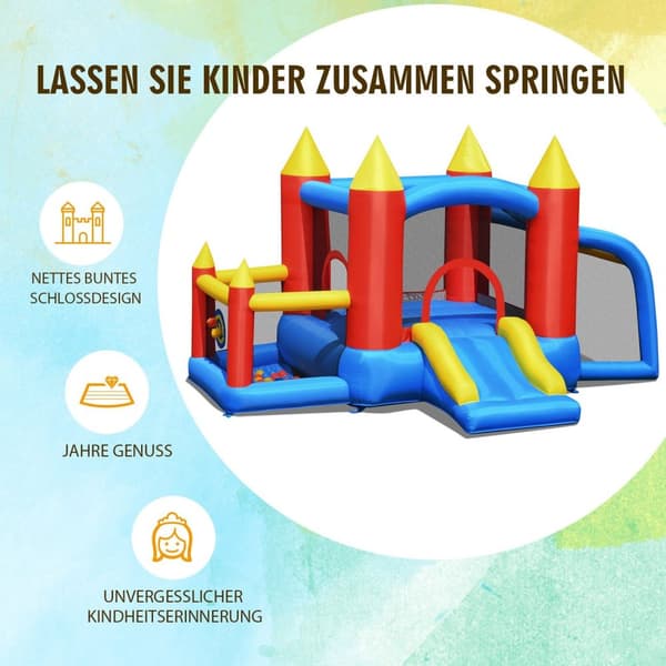 Oppustelig hoppeborg +450W blæser med glidende havbolde 350 x 275 x 196 cm Farverig