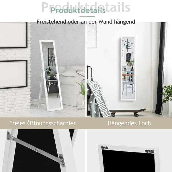 2 i 1 helkroppsspegel fullängdsspegel med träram 37 x 155 cm vit