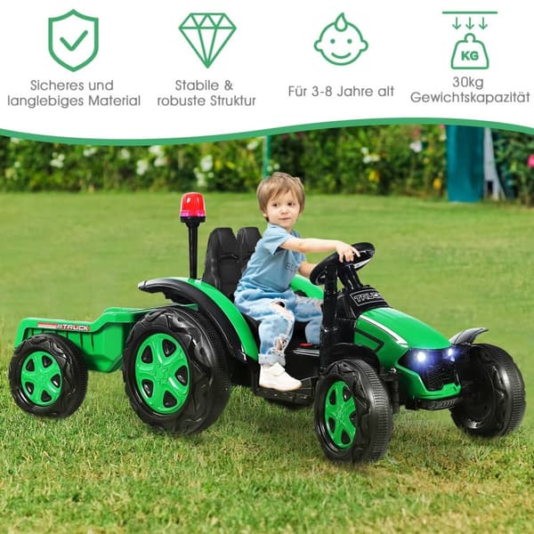 12V elektrisk barnetraktor med tilhenger leketraktor 151 x 68 x 70 cm Grønn