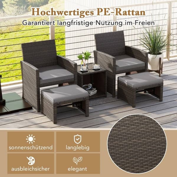 Sett med 5 Rotting Møbelsett Møbel Patio Sittesett Brun + Grå