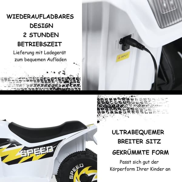6V batteridriven Quad Mini Quad för småbarn 73 x 40 x 44,5 cm Vit