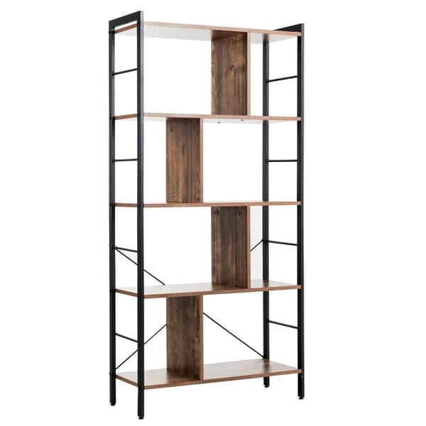 5-lags bogreol reol med metalramme Stående hylde Træ 74 x 30 x 154,5 cm Brun