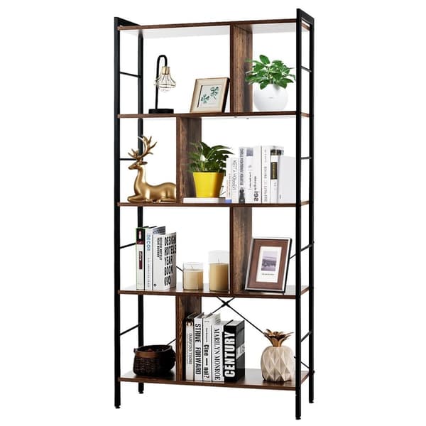 5-lags bogreol reol med metalramme Stående hylde Træ 74 x 30 x 154,5 cm Brun
