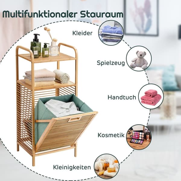 Utfellbar skittentøyskurv Utfoldbar skittentøyskurv baderomshylle 40,5 x 33 x 95,5 cm natur