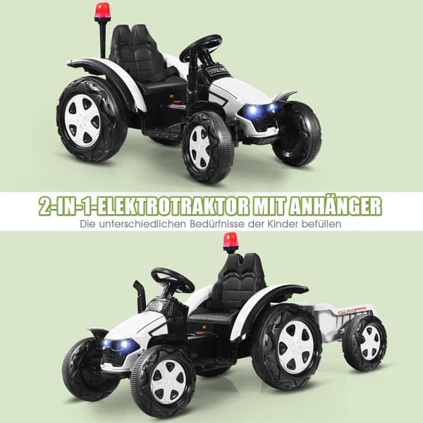 Legetøjstraktor med trailer til børn 12V ride-on traktor 151 x 68 x 70 cm hvid