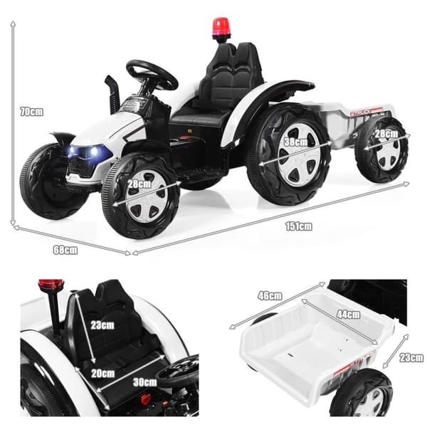 Legetøjstraktor med trailer til børn 12V ride-on traktor 151 x 68 x 70 cm hvid