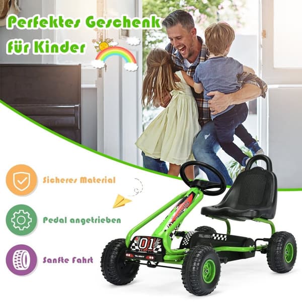 Pedal Go Kart med justerbart sete 4 hjul Pedaldrevet kjørebil 92 x 50 x 53 cm Grønn + svart