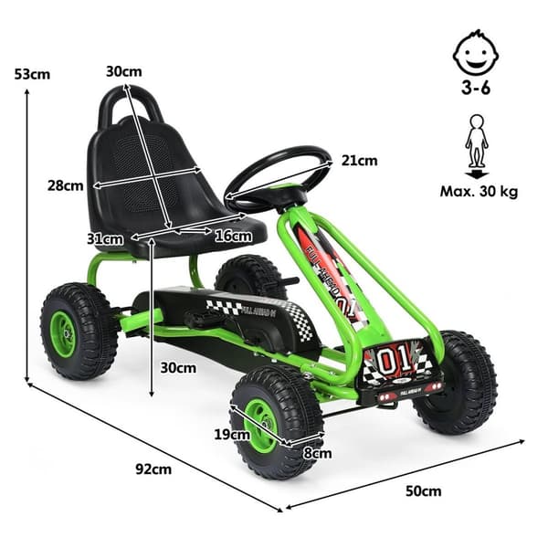 Pedal Go Kart med justerbart sete 4 hjul Pedaldrevet kjørebil 92 x 50 x 53 cm Grønn + svart