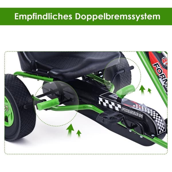 Pedal go-kart pedalbetjent kjørebil barnebil pedalkjøretøy 98 x 59 x 61 cm grønn + svart