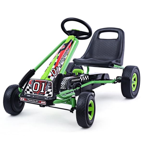 Pedal go-kart pedalbetjent kjørebil barnebil pedalkjøretøy 98 x 59 x 61 cm grønn + svart
