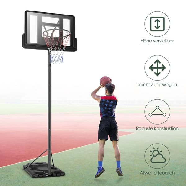 Basketballstativ 180-305 cm høydejusterbar basketballkurv med stativ og 2-hjuls kurvsystem for barn